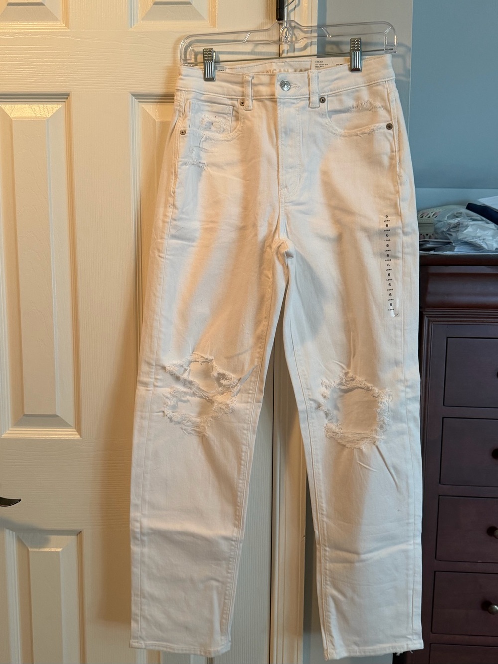 American Eagle White Distressed Mom Jeans